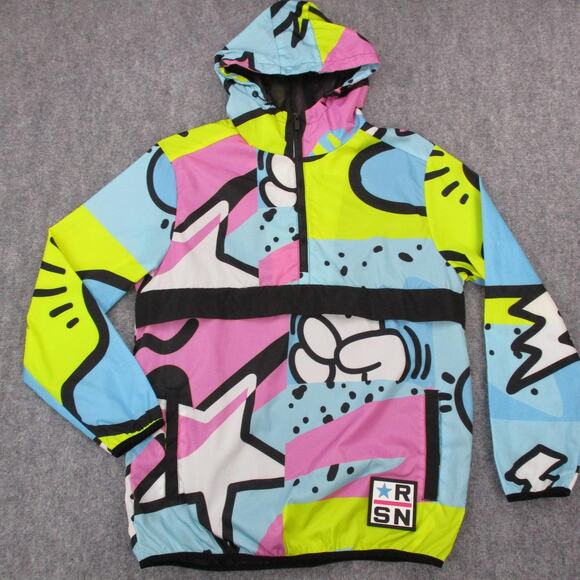Reason Jacket Mens Medium Multicolor Hooded Windbreaker Pullover Half Zip RSN - Picture 1 of 16